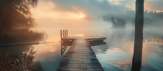 Photo sunrise landing stage in the morning light