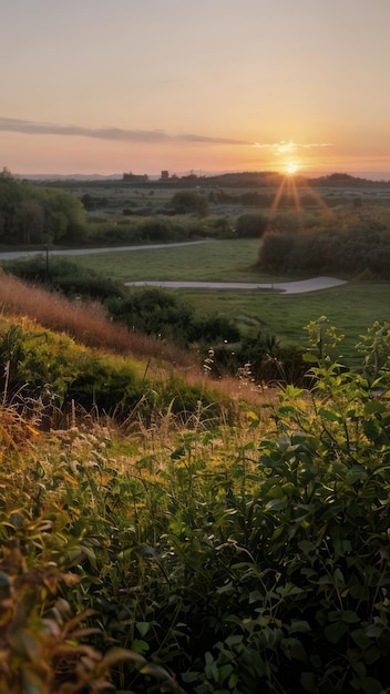 sunrise landscape photo of a field with trees