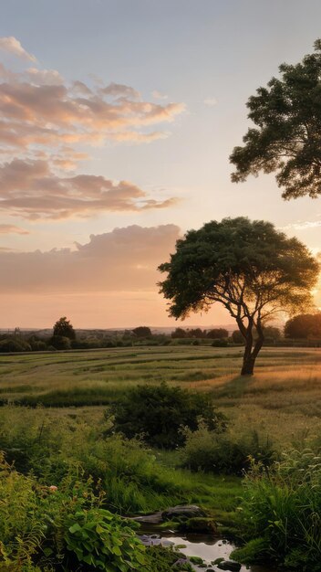 sunrise landscape photo of a field with trees