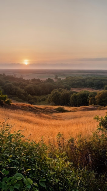 sunrise landscape photo of a field with trees