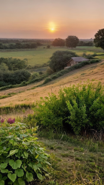 sunrise landscape photo of a field with trees