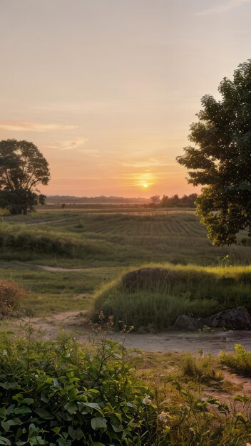 sunrise landscape photo of a field with trees