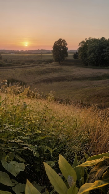 sunrise landscape photo of a field with trees