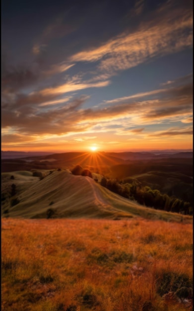 sunrise landscape photo of a field with trees