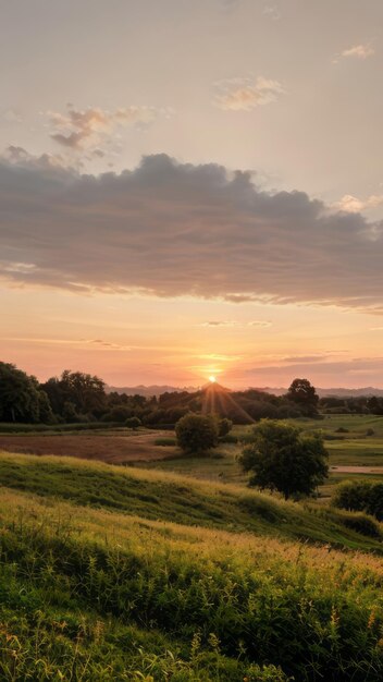 sunrise landscape photo of a field with trees