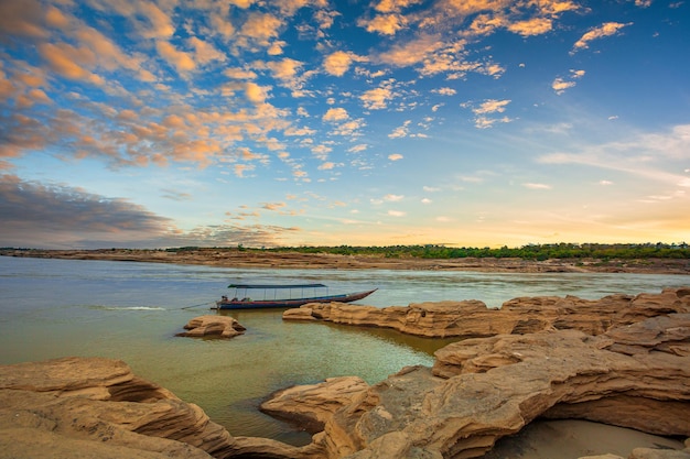 Sunrise landscape photo with boat mountainSam Phan Bok Ubon Ratchathani Thailand