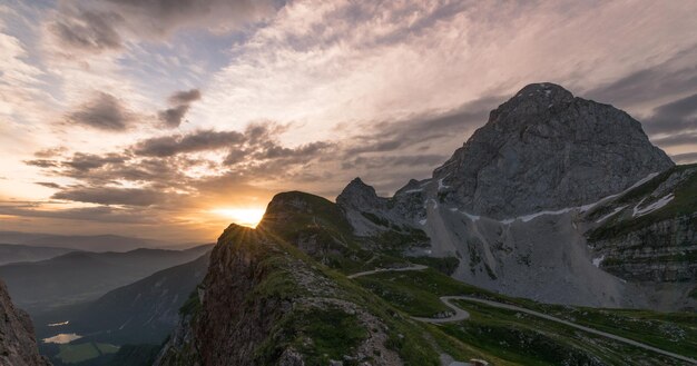 Sunrise at the mangart mountain