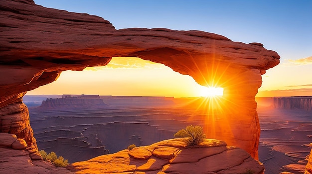 Sunrise at mesa arch in canyonlands national park near Moab Utah USA