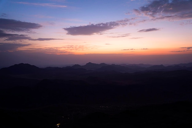 Sunrise at mount sinai summit Road on which pilgrims climb the mountain of Moses Egypt Sinai Mount