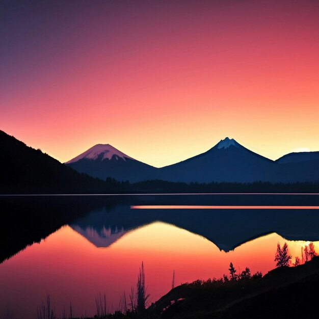 Sunrise and Mountain Lake