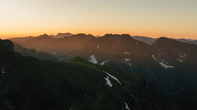 Sunrise,  mountain landscape in the Carpathian Mountains, Fagaras, Romania,outdoors