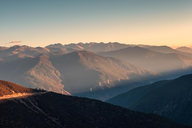 Sunrise over mountain range in national park