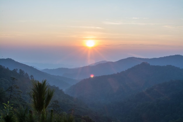 Sunrise of mountain view at KewHin Ban Chae Son Chae Son National Park in Lampang Thailand