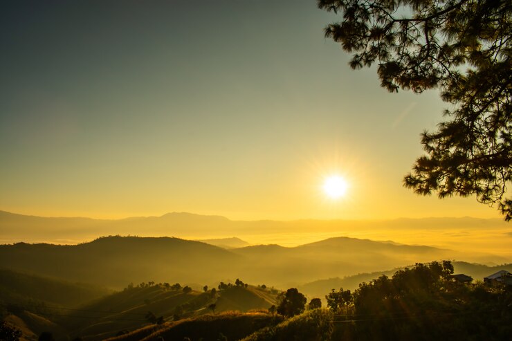 sunrise and mountain view with foggy in the morning at Northern of Thailand