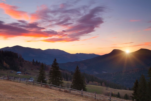 Sunrise in the mountains in autumn