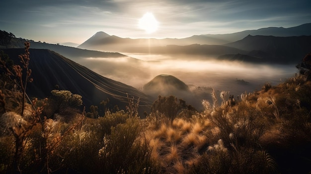 Sunrise over the mountains in the mountains