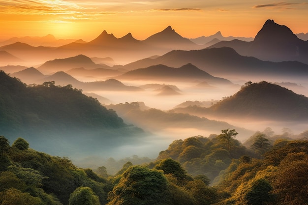 A sunrise over the mountains in the philippines