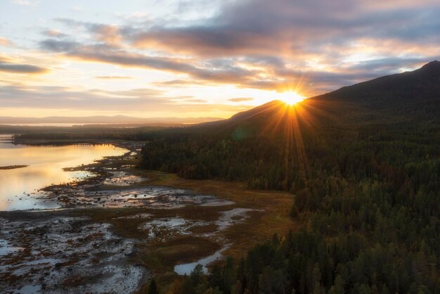 Sunrise in mountains over the sea