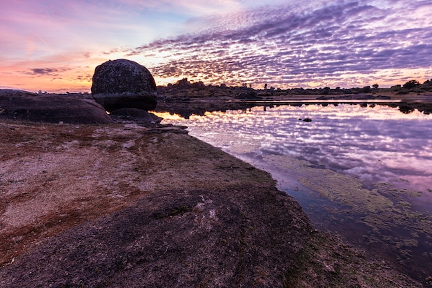 Sunrise in the Natural Area of Barruecos. Extremadura. Spain.