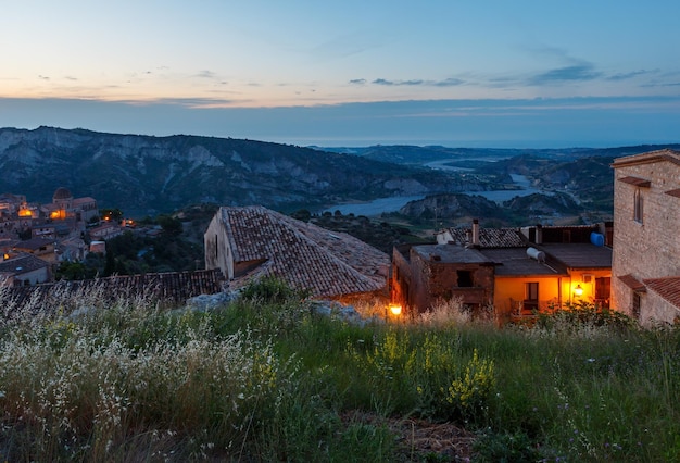 Sunrise old medieval Stilo famos Calabria village view southern Italy