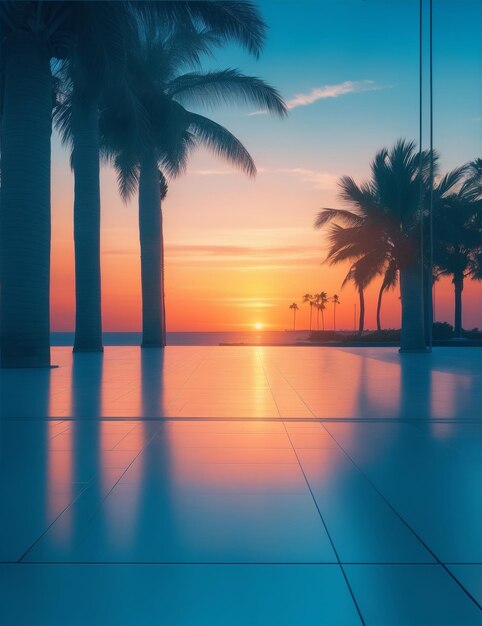 Photo sunrise in between palm trees