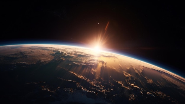 Sunrise over planet Earth in space