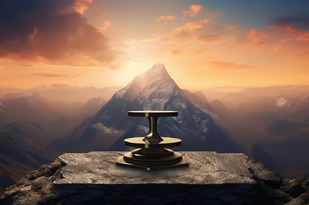 Sunrise podium atop mountain peak