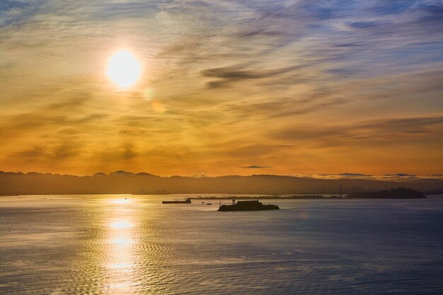 Sunrise on san francisco bay over alcatraz