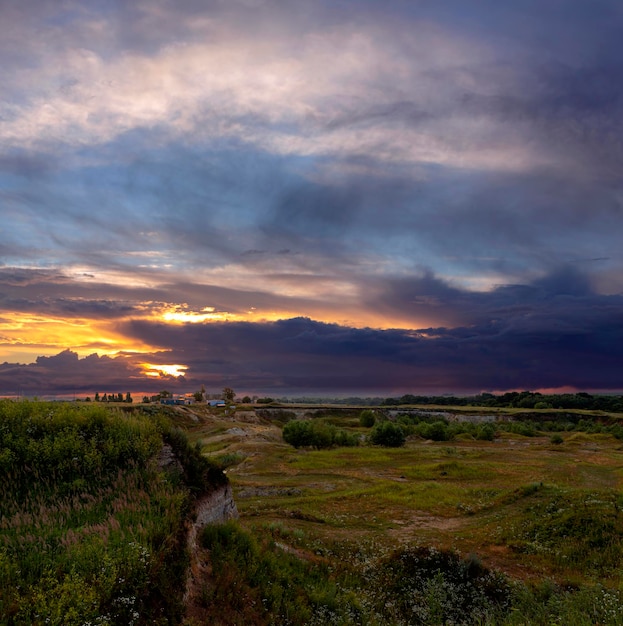 Sunrise over a sand pit in the Kuban.