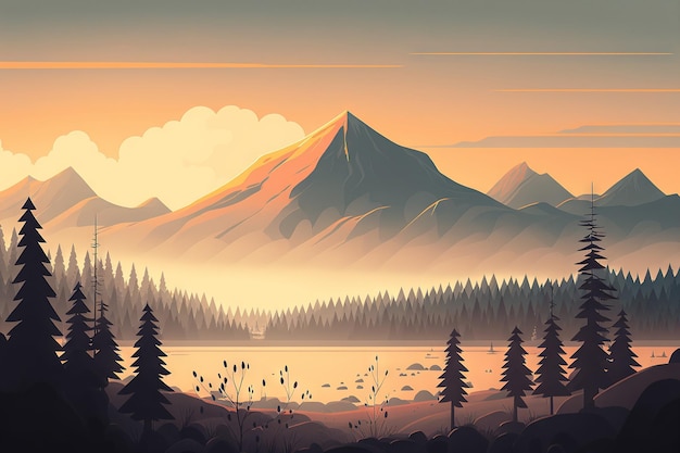 Premium AI Image | Sunrise scene with mountains and morning fog