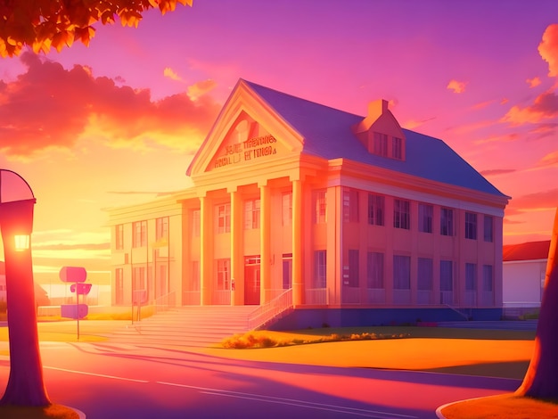 Sunrise over a school building symbolizing hope and inspiration on Teachers Day AI Generate Image