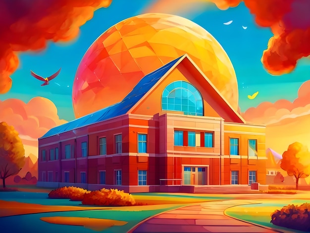 Sunrise over a school building symbolizing hope and inspiration on Teachers Day AI Generate Image