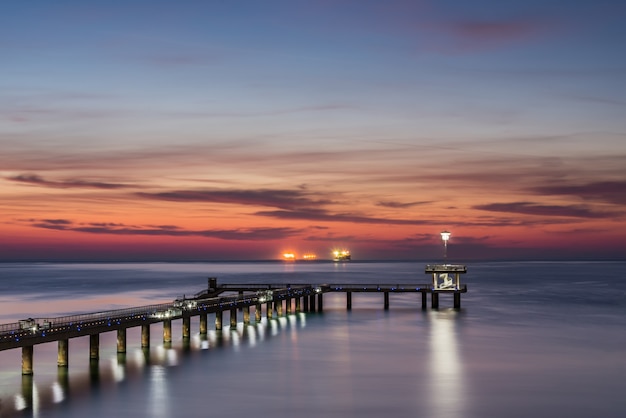 Sunrise over the sea bridge in Burgas bay