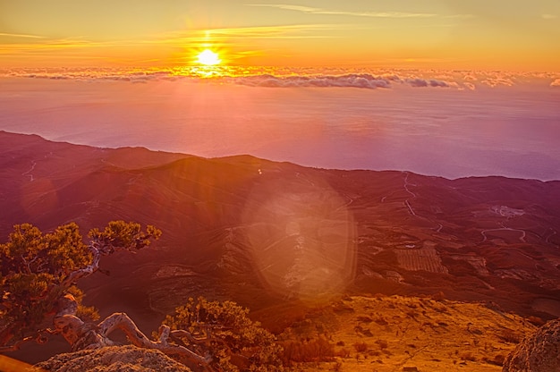 Sunrise on the sea natural travel autumn landscape with sky sun and clouds