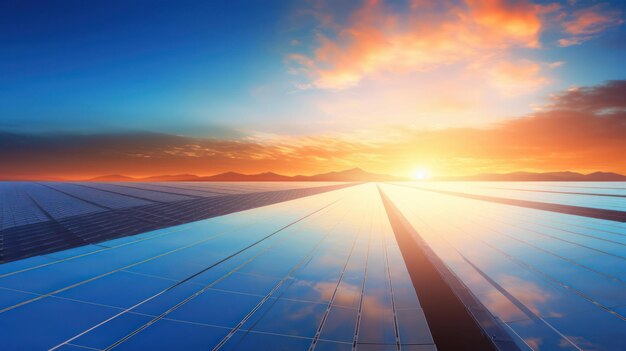 Photo sunrise over a sea of solar panels