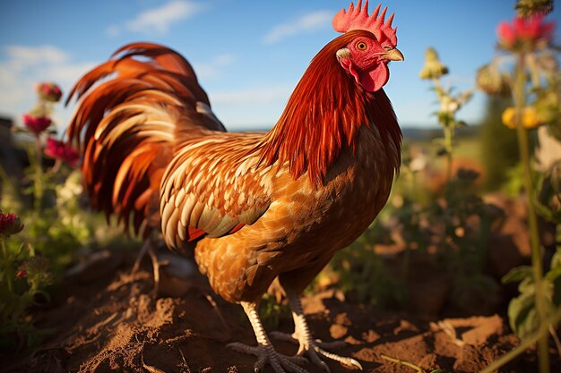 Sunrise Sentinel Decorative Rooster in Sunny Rural Farm