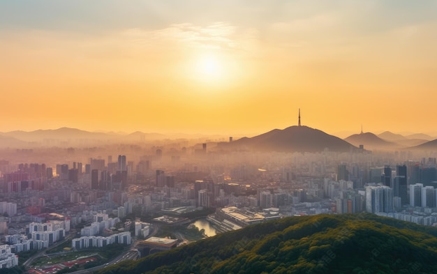 Sunrise of seoul city skyline south korea Generative AI