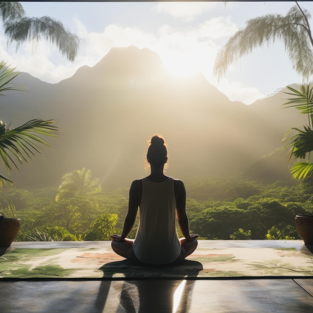 Sunrise Serenity Outdoor Yoga Amid Tropical Mountain Landscape