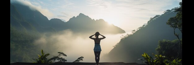 Sunrise Serenity Outdoor Yoga Amid Tropical Mountain Landscape