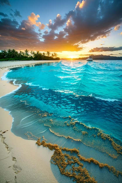 Sunrise the Solomon Islands turquoise sand Foreground the water Inspired by National