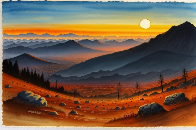 Sunrise sunset dusk orange sunlight in the forest fields landscape wallpaper background