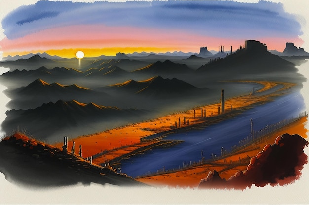 日の出夕暮れ森の畑のオレンジ色の太陽の光風景の壁紙の背景