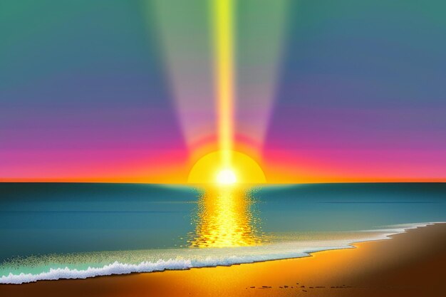 Foto l'alba e il tramonto si illuminano sullo sfondo della carta da parati dello splendido scenario naturale dell'isola della spiaggia dell'oceano