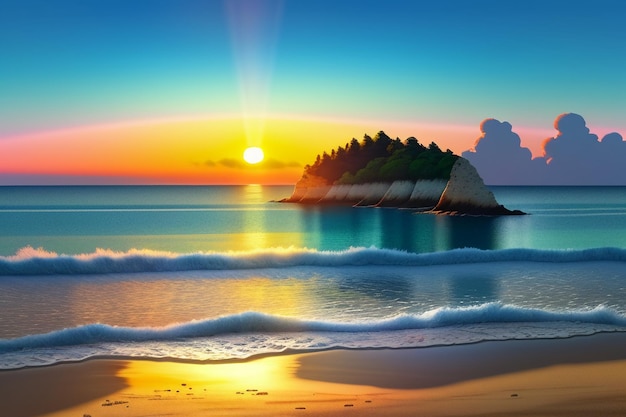 Sunrise and sunset light on the ocean beach island beautiful natural scenery wallpaper background