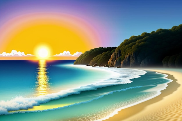 Sunrise and sunset light on the ocean beach island beautiful natural scenery wallpaper background