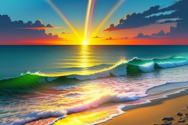 Sunrise and sunset light on the ocean beach island beautiful natural scenery wallpaper background