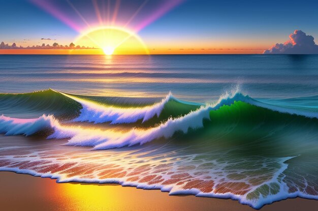 夕日と日の出の光 海のビーチ 島の美しい自然風景 壁紙の背景