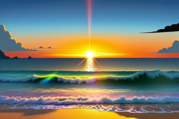 Sunrise and sunset light on the ocean beach island beautiful natural scenery wallpaper background