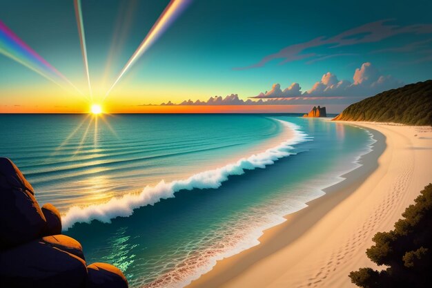 Sunrise and sunset light on the ocean beach island beautiful natural scenery wallpaper background