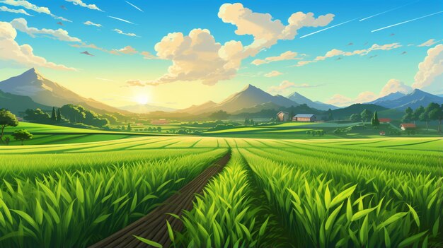 Sunrise sunset morning rice field landscape